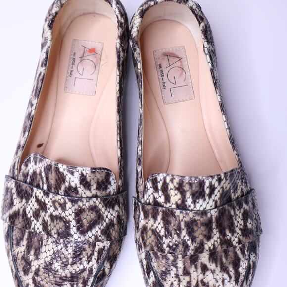 AGL ATTILIO GIUSTI LEOMBRUNI Leopard Print Loafer Leather Pointed Toe Womens 38 - Picture 2 of 10